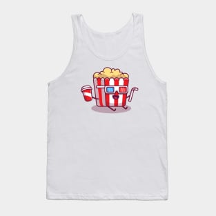 Cute Popcorn Holding Soda And Straw With 3D Movie Glasses Tank Top